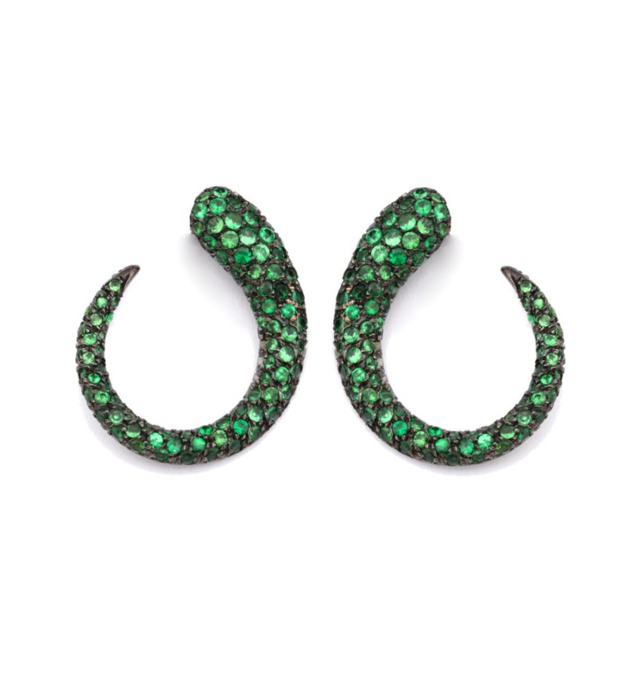 Jewellery Faraone Mennella  | Gocce Collection Tsavorite Earrings - Black Rhodium